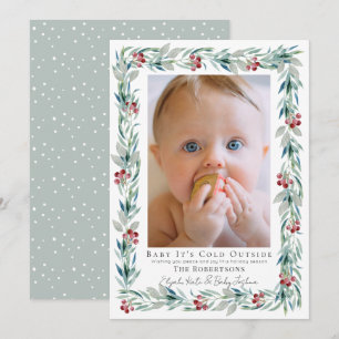Cartes Pour Fêtes Annuelles Couronne de verdure Bébé il fait froid dehors Phot