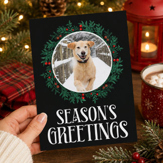 Cartes Pour Fêtes Annuelles Couronne de voeux de saison avec photo de chien pe
