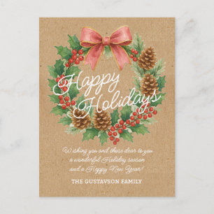 Cartes Pour Fêtes Annuelles Couronne Décembre Classée Avec Aquarelle Bow Rose