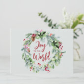Cartes Pour Fêtes Annuelles Couronne d'hiver aquarelle 'Joie au Monde' (Debout devant)