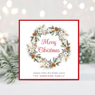Cartes Pour Fêtes Annuelles Couronne d'hiver élégante aquarelle Joyeux Noël