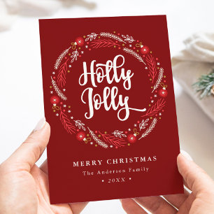 Cartes Pour Fêtes Annuelles Couronne d'ornement de Noël Holly Jolly Non-Photo