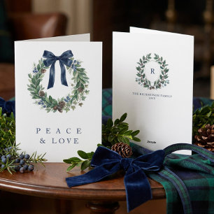 Cartes Pour Fêtes Annuelles Couronne et blason de Noël Elegant Vieil Argent