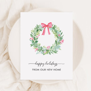 Cartes Pour Fêtes Annuelles Couronne et noeud de Noël pour changement d'adress
