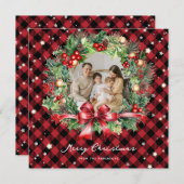 Cartes Pour Fêtes Annuelles Couronne étoilée à carreaux rouges pour Noël (Devant / Derrière)