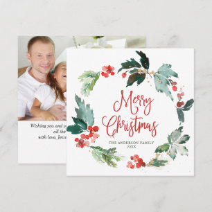 Cartes Pour Fêtes Annuelles Couronne festive de houx à baies Noël PHOTO Fêtes