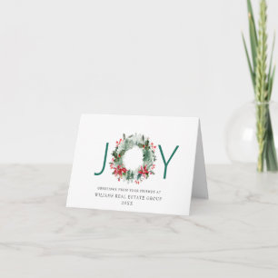 Cartes Pour Fêtes Annuelles Couronne festive de houx et de baies JOY pour les