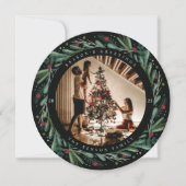 Cartes Pour Fêtes Annuelles Couronne festive de vacances aux feuilles et aux b (Devant)