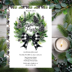 Cartes Pour Fêtes Annuelles Couronne festive de vacances avec ruban BW Noël Pa