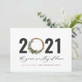 Cartes Pour Fêtes Annuelles Couronne feuillage moderne 2020 est resté à la mai (Debout devant)