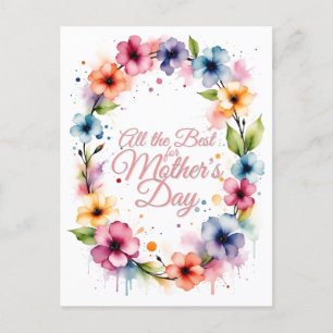Cartes Pour Fêtes Annuelles Couronne florale aquarelle pour la fête des mères