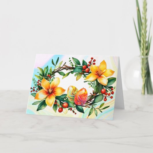 Cartes Pour Fêtes Annuelles Couronne florale avec oeufs de Pâques (Devant)