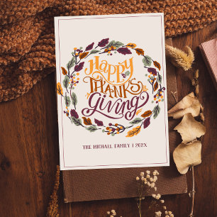 Cartes Pour Fêtes Annuelles Couronne florale boho élégante moderne pour Thanks