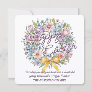 Cartes Pour Fêtes Annuelles Couronne florale colorée rustique avec nœud jaune