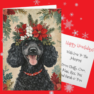 Cartes Pour Fêtes Annuelles Couronne florale de Noël personnalisée Caniche noi