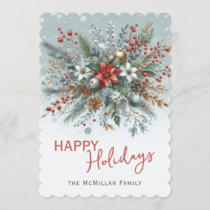 Cartes Pour Fêtes Annuelles Couronne florale élégante rouge foncé sarcelle ble