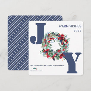 Cartes Pour Fêtes Annuelles Couronne florale moderne Joyeux Noël Joie bleu