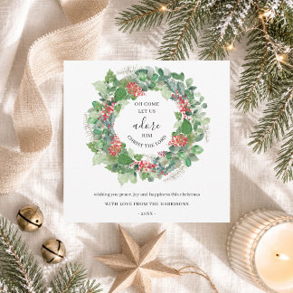 Cartes Pour Fêtes Annuelles Couronne moderne d'hiver Venez, adorons-Le