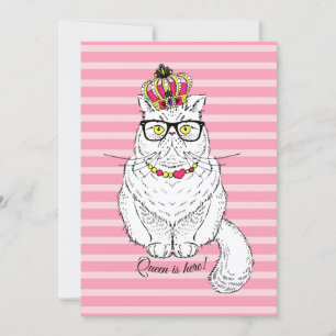 Cartes Pour Fêtes Annuelles Couronne Queen Cat blanche rose