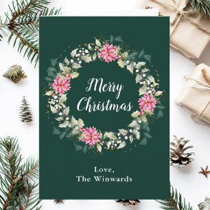 Cartes Pour Fêtes Annuelles Couronne rose Poinsettia Joyeux Noël