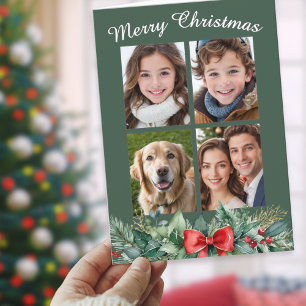 Cartes Pour Fêtes Annuelles Couronne vert foncé Noël quatre photos