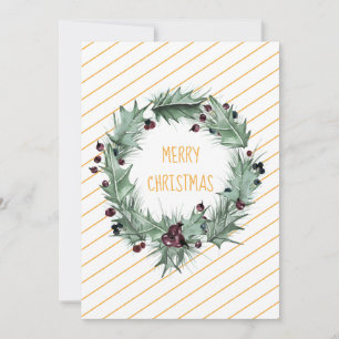 Cartes Pour Fêtes Annuelles Couronne verte Joyeux Noël avec rayure jaune