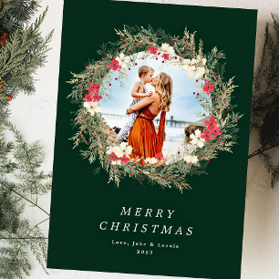 Cartes Pour Fêtes Annuelles couronne verte moderne une photo joyeux noël