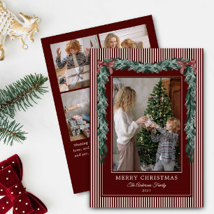 Cartes Pour Fêtes Annuelles Couronnes de Noël à rayures rouges cinq photos