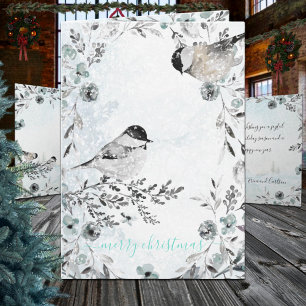 Cartes Pour Fêtes Annuelles Couronnes de Noël Dusty Blue des mésanges en hiver