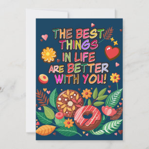 Cartes Pour Fêtes Annuelles Cours de la Saint-Valentin Boho Donuts et Fleurs
