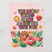 Cartes Pour Fêtes Annuelles Cours de la Saint-Valentin Boho Donuts et Fleurs (Devant / Derrière)
