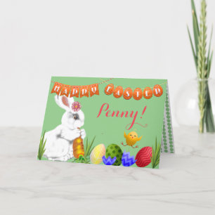 Cartes Pour Fêtes Annuelles Coutume de l'enfant vert de Bunny de Pâques