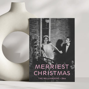 Cartes Pour Fêtes Annuelles Coutume Pink Texte superposer photo Noël unique