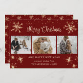 Cartes Pour Fêtes Annuelles Coutume Red Sparkly Snowflake Photo Collage (Devant / Derrière)