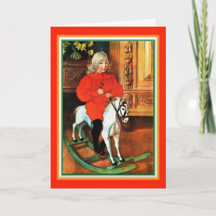 Cartes Pour Fêtes Annuelles Coutume vintage de Noël de cheval et d'enfant de