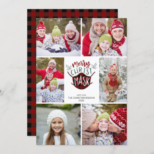 Cartes Pour Fêtes Annuelles COVID-19 MERRY ChristMASK Buffalo Plaid 6 Photo