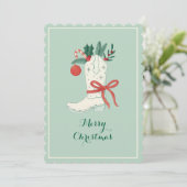 Cartes Pour Fêtes Annuelles Cowboy Boot Christmas Flat Holiday Card (Debout devant)
