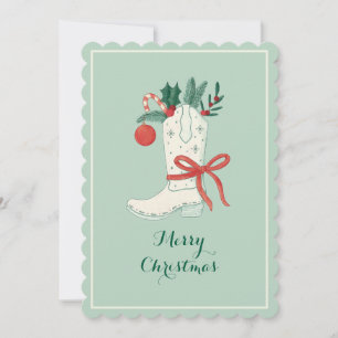 Cartes Pour Fêtes Annuelles Cowboy Boot Christmas Flat Holiday Card