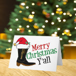 Cartes Pour Fêtes Annuelles Cowboy Joyeux Noël Yall<br><div class="desc">Joyeux Noël,  tous. Un cadeau de vacances amusant pour un cowboy texan qui parle avec l'argot du sud. Une botte de cowboy surmontée d'un casquette du Père Noël.</div>