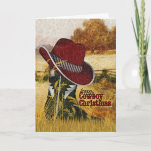 Cartes Pour Fêtes Annuelles Cowboy Noël Pays Western Boot et Casquette