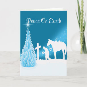 Cartes Pour Fêtes Annuelles Cowboy Occidental Priant À Cross