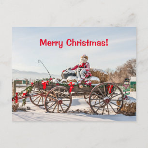 Cartes Pour Fêtes Annuelles Cowboy Père Noël - Wagon avec Hay Bales