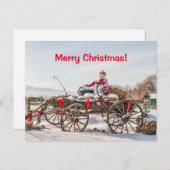Cartes Pour Fêtes Annuelles Cowboy Père Noël - Wagon avec Hay Bales (Devant / Derrière)
