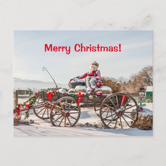 Cartes Pour Fêtes Annuelles Cowboy Père Noël - Wagon avec Hay Bales (Devant)