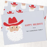 Cartes Pour Fêtes Annuelles Cowboy Santa Claus Christmas<br><div class="desc">Santa Claus in a cowboy hat for a fun Western take on Christmas.  Change the name and the greeting to personalize.  Reverse features a matching pattern.  Original art by Nic Squirrell.</div>