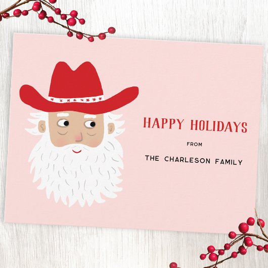 Cartes Pour Fêtes Annuelles Cowboy Santa Claus Christmas Pink