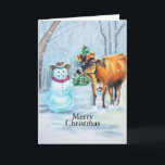 Cartes Pour Fêtes Annuelles Cowboy Snowman & Cow Christmas Winter Scene<br><div class="desc">Inspiré par mon père qui était éleveur dans le Montana. L'art a été créé à l'origine dans un pastel à l'huile par Deborah Miller,  artiste.</div>