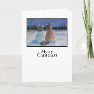 Cartes Pour Fêtes Annuelles Cowboy Snowman & Horse Christmas Winter Scene