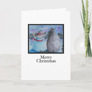 Cartes Pour Fêtes Annuelles Cowboy Snowman & Horse Christmas Winter Scene