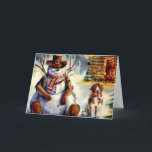 Cartes Pour Fêtes Annuelles Cowboy Snowman & Saint Bernard Christmas<br><div class="desc">Cowboy Snowman et son copain,  un Saint Bernard,  assis devant un cabine équipé pour les vacances.</div>
